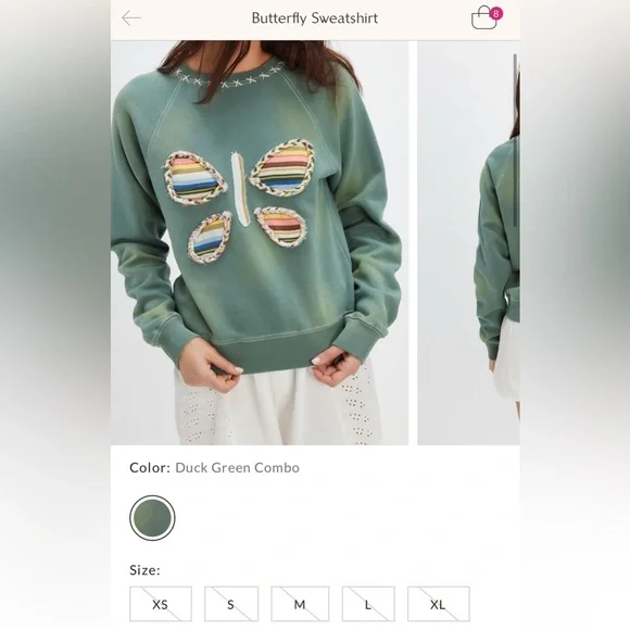 NWT Free People Butterfly Sweatshirt - Duck Green Combo - XS - Picture 5 of 10